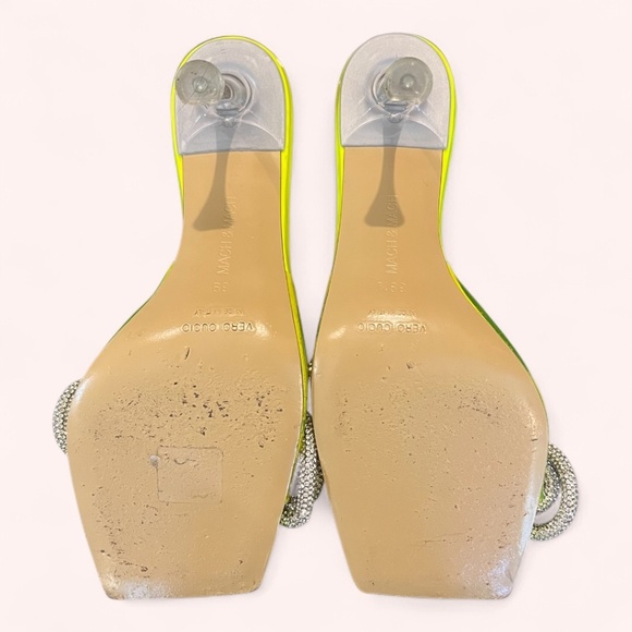 Mach & Mach Neon Yellow Square Toed Double Bow Italian PVC Mules Size EU 39/39.5 - Picture 8 of 10